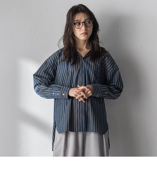 ストライプフーディオーバーシャツ≪手洗い可能≫