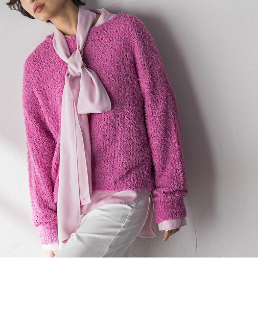 ファンシーヤーンボートネックニットプルオーバー≪手洗い可能≫