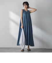 ゆれるデニムノースリーブワンピース