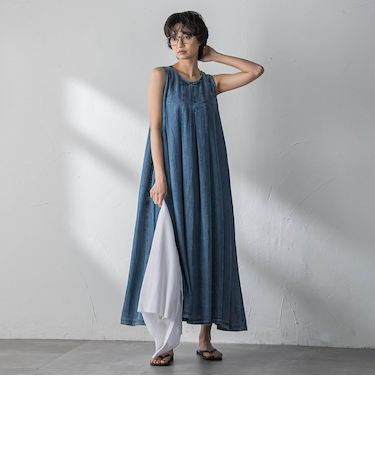 ゆれるデニムノースリーブワンピース