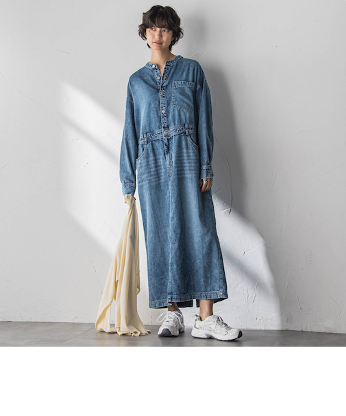 デニムバンドカラーシャツワンピース