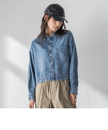 ラウンドヘムデニムクロップドシャツ