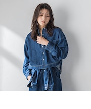 ラウンドヘムデニムクロップドシャツ