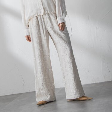 ボタニカル刺繍イージーワイドパンツ