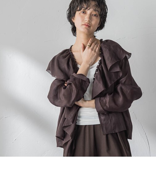 ラスターラミーカルゼラッフルカラーブラウス