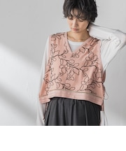 ボタニカル刺繍サイドリボンショートベスト