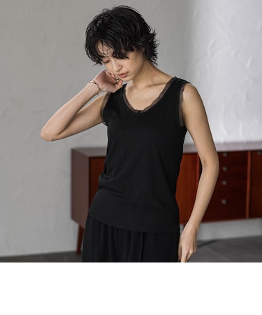 シアーネックリブタンクトップ