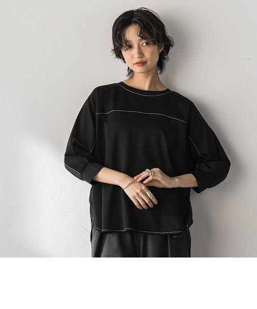 ポンチローマBACK釦ドッキングプルオーバー