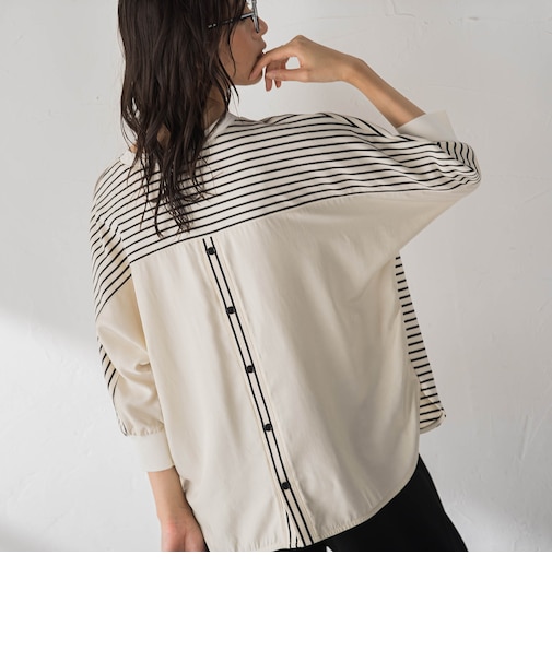 ポンチローマBACK釦ドッキングプルオーバー