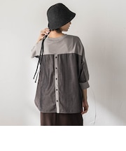 ポンチローマBACK釦ドッキングプルオーバー