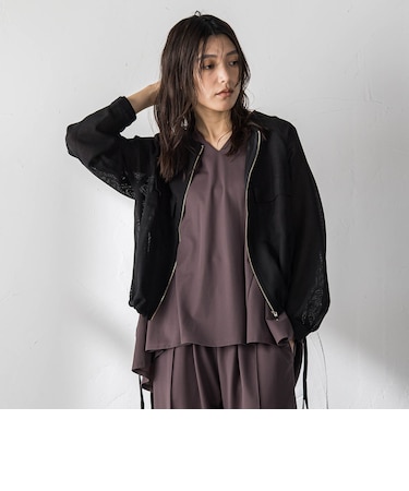 メッシュジャガードノーカラーブルゾン