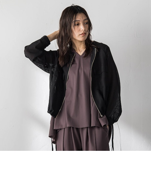 メッシュジャガードノーカラーブルゾン
