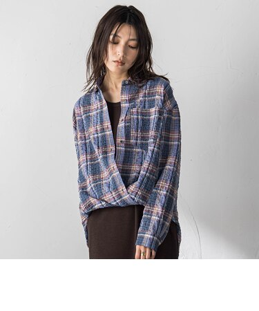 シュリンクチェック2WAYカシュクールシャツ