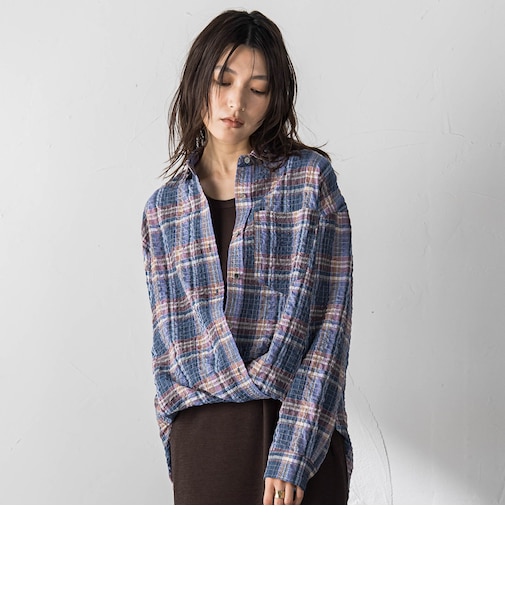 シュリンクチェック2WAYカシュクールシャツ