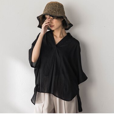 麻調シアーBACKタックスキッパーブラウス