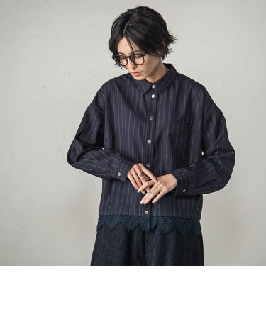 レースドッキングストライプクロップドシャツ