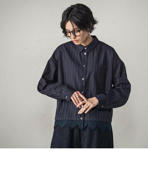 レースドッキングストライプクロップドシャツ