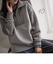 【40周年限定】ケーブルニットスリーブハーフZIPダンボールプルオーバー