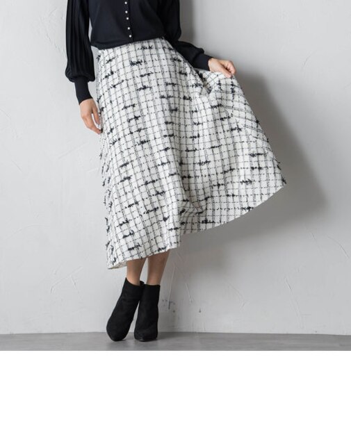 モノトーンファンシーツイードサーキュラースカート