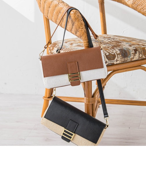 レザーストローコンビバッグ