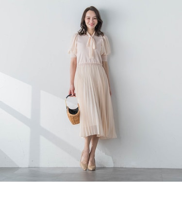 ドッキングプリーツワンピース≪手洗い可能≫