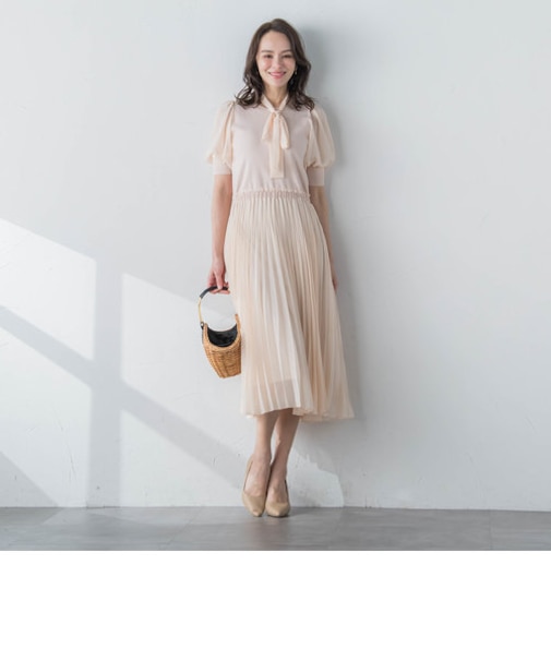 ドッキングプリーツワンピース≪手洗い可能≫