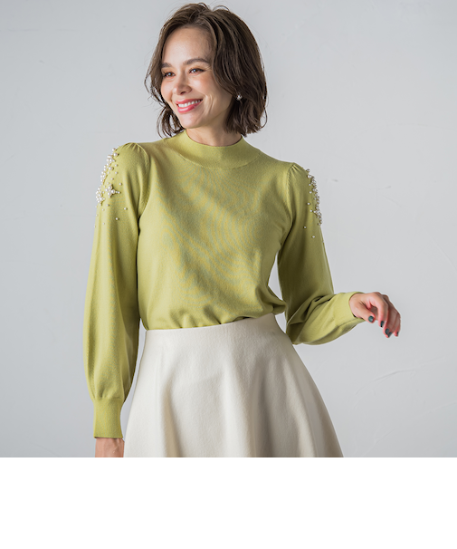 【WEB限定カラーあり】袖パールニット≪手洗い可能≫