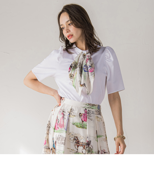 LADY&HORSEスカーフ付きカットソー≪洗濯機で洗える≫