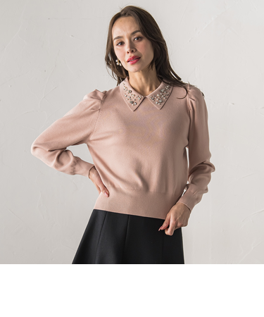 【新色追加】襟ビジューニット