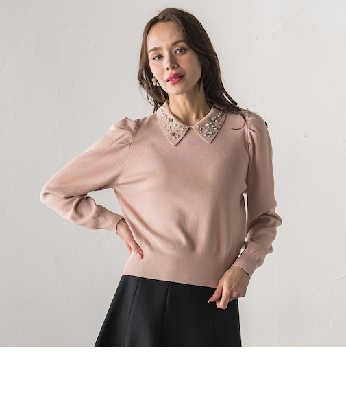 【新色追加】襟ビジューニット