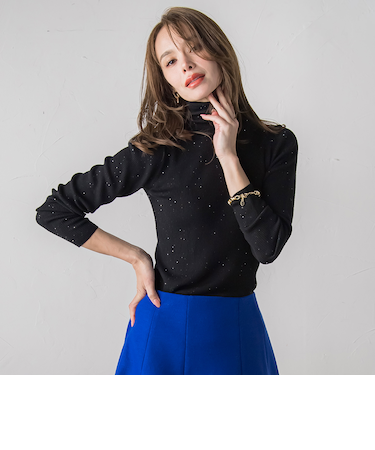 【新色追加】スパンコールリブタートルニット