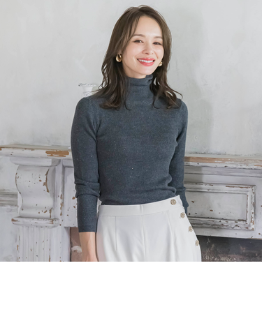 【新色追加】スパンコールリブタートルニット