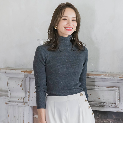 【新色追加】スパンコールリブタートルニット