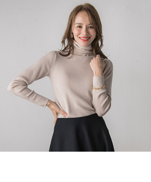 【新色追加】スパンコールリブタートルニット