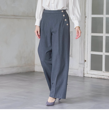 【新色追加】キラキラボタンワイドパンツ≪手洗い可能≫