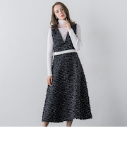 リボンドットツイードワンピース