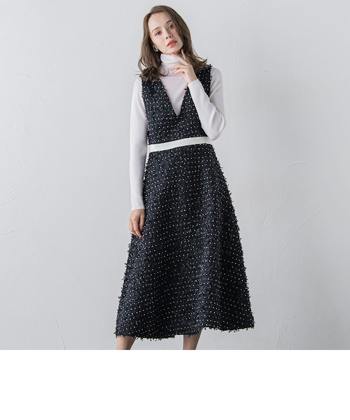 リボンドットツイードワンピース