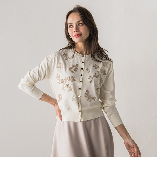 【新色追加】ボタニカルモチーフ刺繍カーディガン