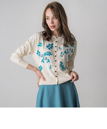 【新色追加】ボタニカルモチーフ刺繍カーディガン