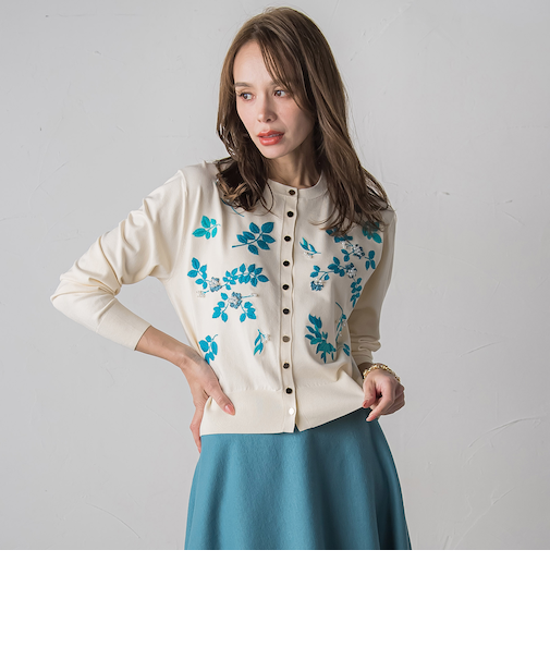 【新色追加】ボタニカルモチーフ刺繍カーディガン