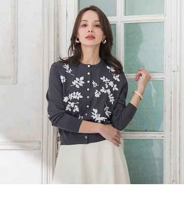 【新色追加】ボタニカルモチーフ刺繍カーディガン