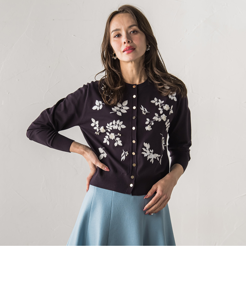 【新色追加】ボタニカルモチーフ刺繍カーディガン