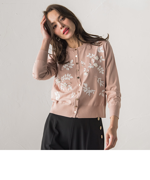 【新色追加】ボタニカルモチーフ刺繍カーディガン