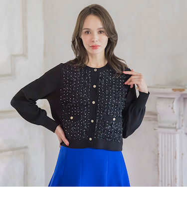 リボンドットツイードカーディガン