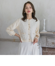 リボンドットツイードカーディガン