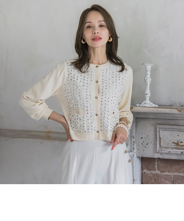 リボンドットツイードカーディガン