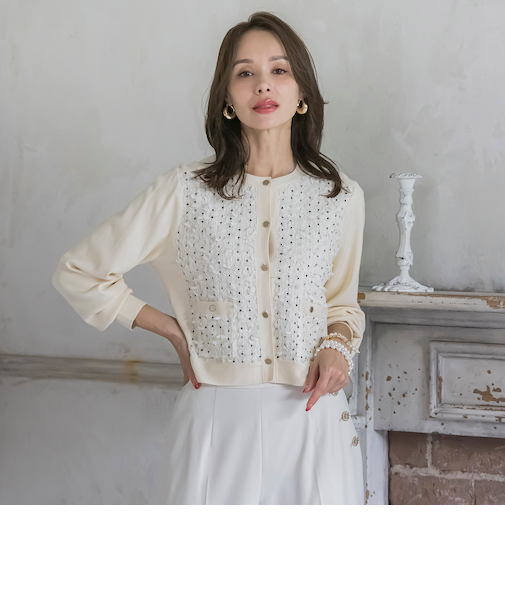 リボンドットツイードカーディガン