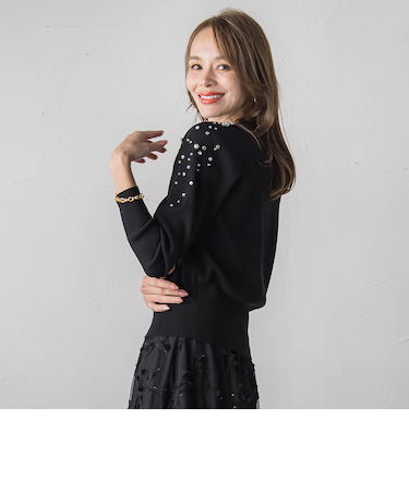 アシメパールビジューニット