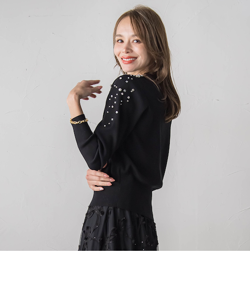 アシメパールビジューニット