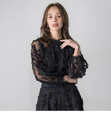 スパンコールテープチュールブラウス